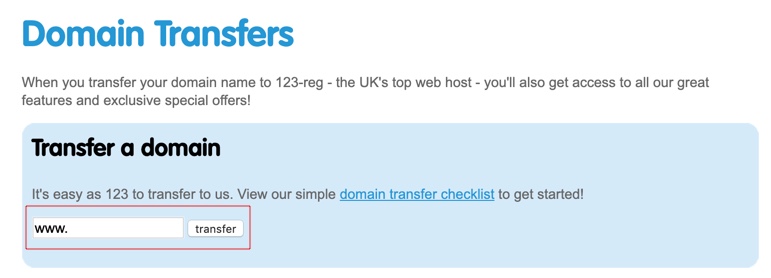 123 Reg - domain name input field