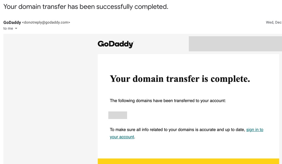 GoDaddy - Transfer completed