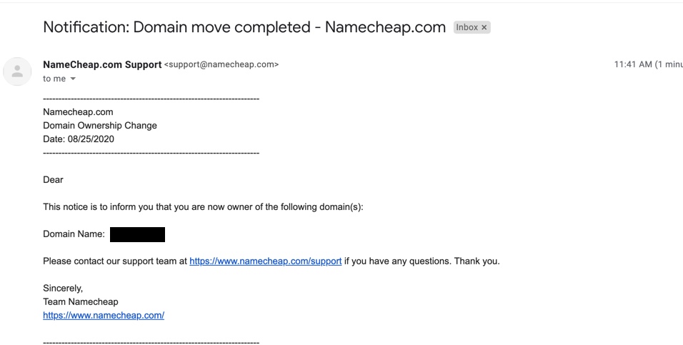 Namecheap - confirmation of ownership